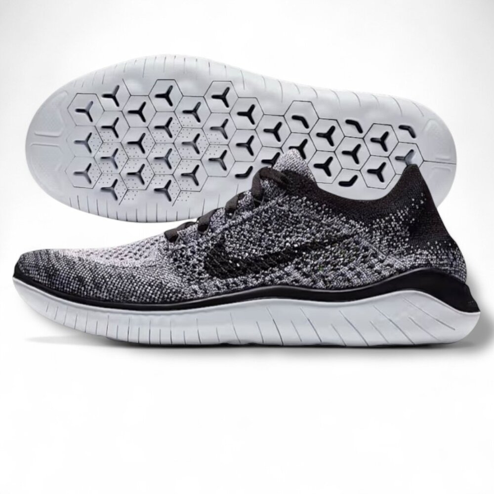 Womens Nike Free Rn Flyknit 2018 White/Black Running Shoes Size 7 942839 101 NEW